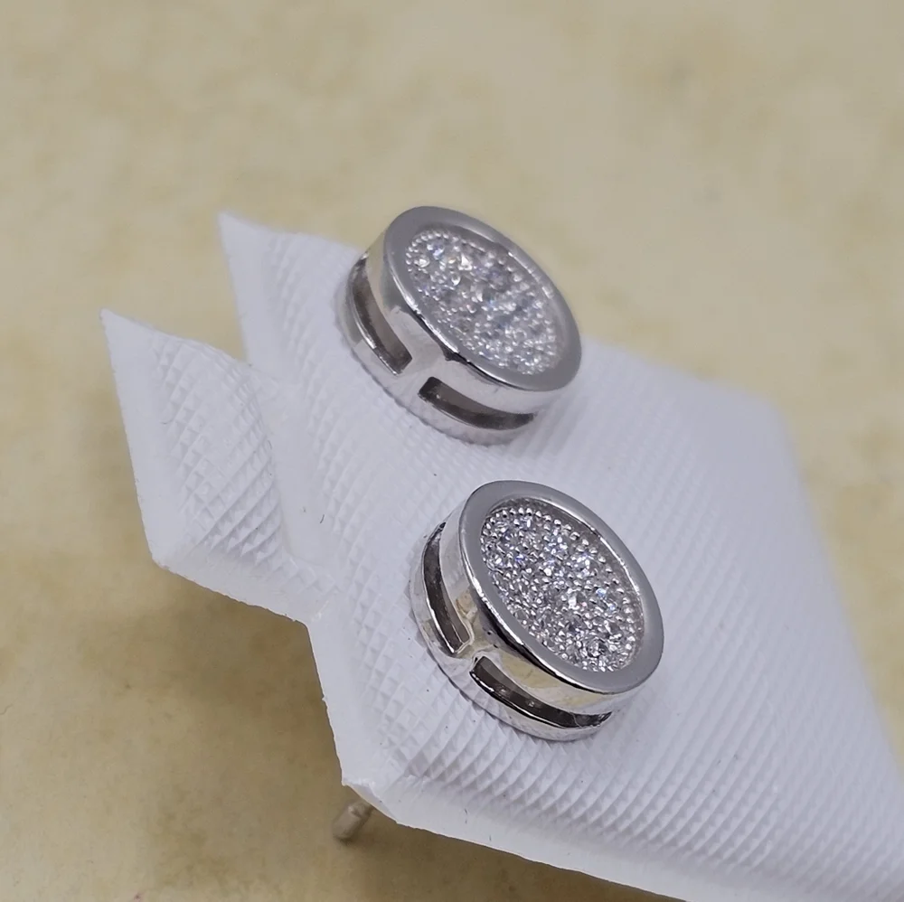 Sterling Silver 925 Rhodium Plated Micro Pave Clear Round CZ Stud Earrings